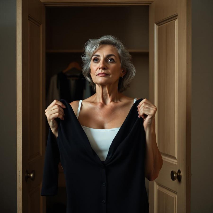 Mulher em frente ao guarda-roupa